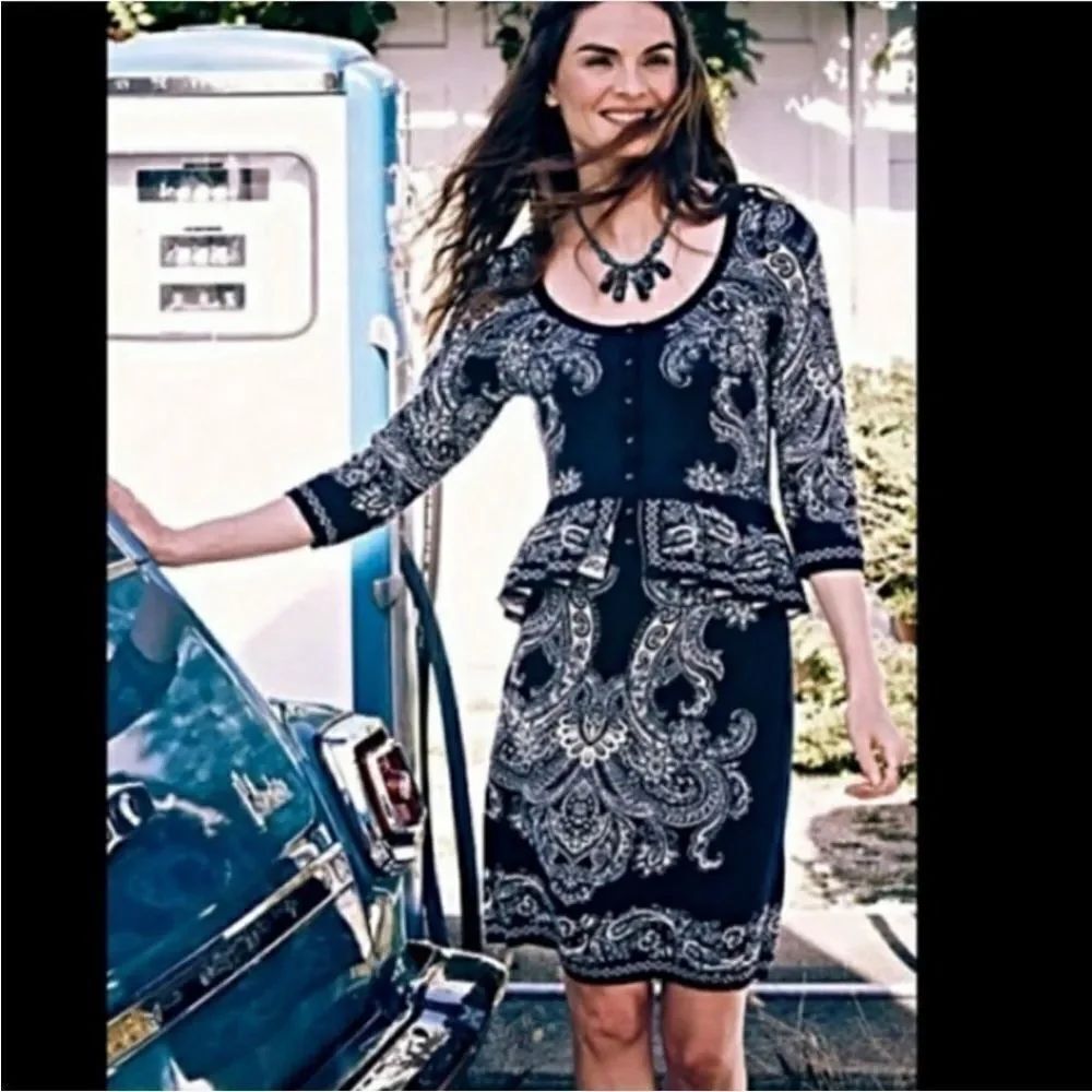 Anthropology Knitted & Knotted Paisley Peplum Sweater Dress Women Size M